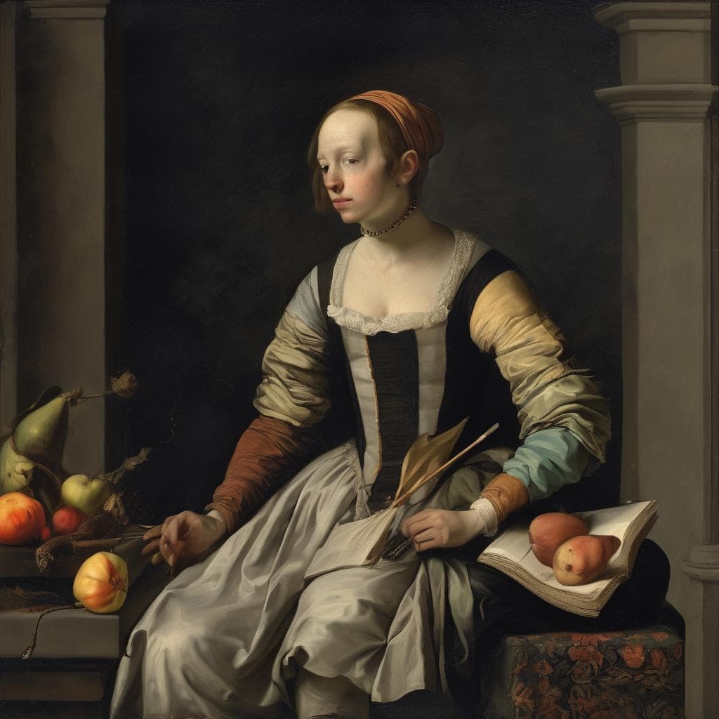 Αντικείμενο πίνακα με νεαρή γυναίκα και φρούτα στη σύνθεση, από την Τέχνη που διαμόρφωσε την ιστορία της τέχνης.