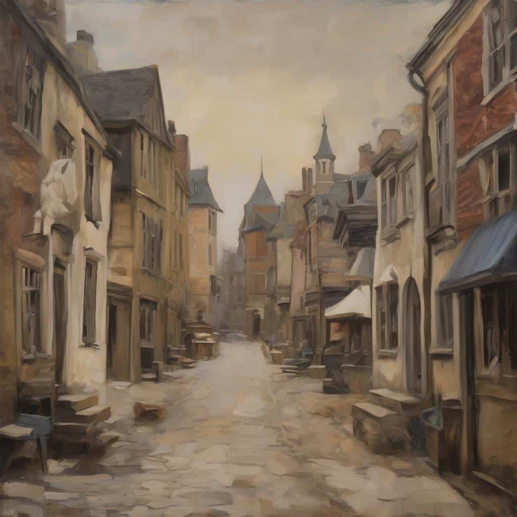 Παλιό οδός με ιστορική αρχιτεκτονική, σημαντικά έργα που διαμόρφωσαν την τέχνη της ζωγραφικής.